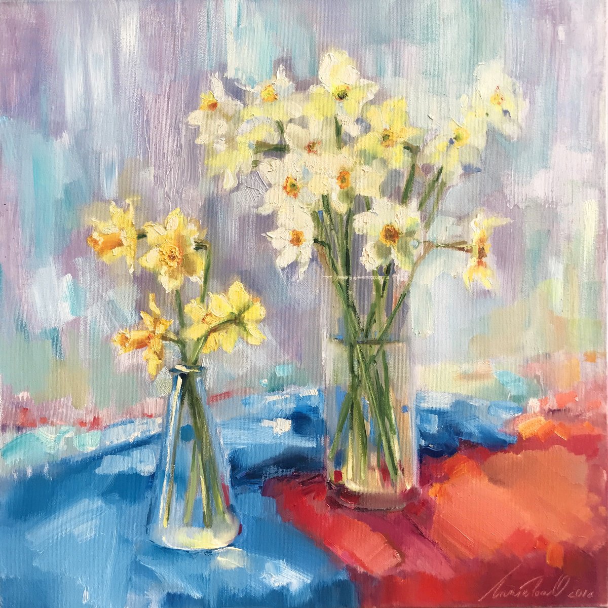 Impressionistic Botanical Oil Painting By Olha Laptieva, 20 X 20", The Smile Of Spring, Original Artwork