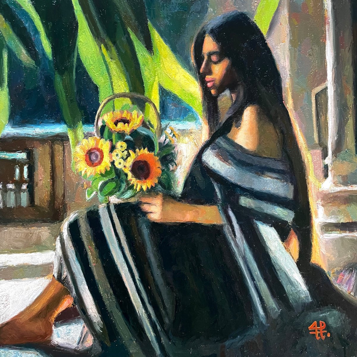 Impressionistic Portrait Oil Painting By Andres Portillo, 24 X 24, Mexican Sunlight, Original Artwork