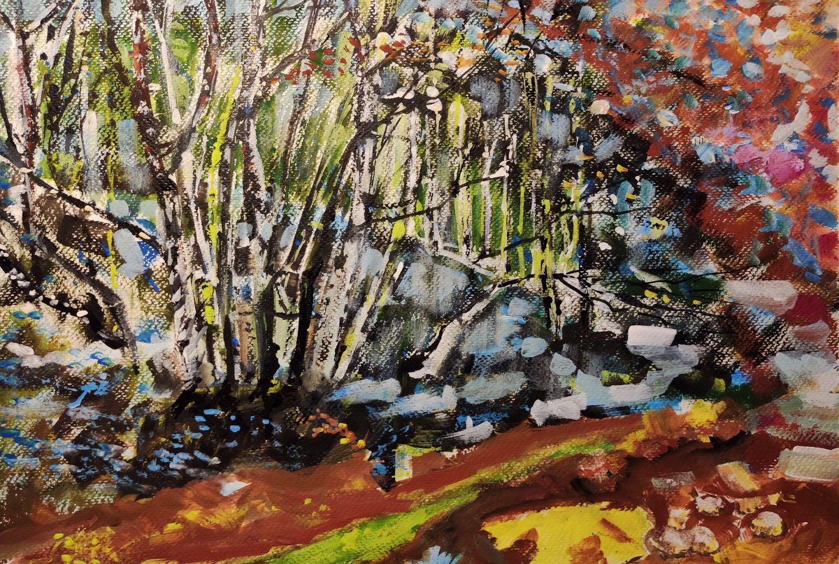 Expressive Landscape Painting By Leonid Kirnus, 17 X 12", The Grove, Original Artwork