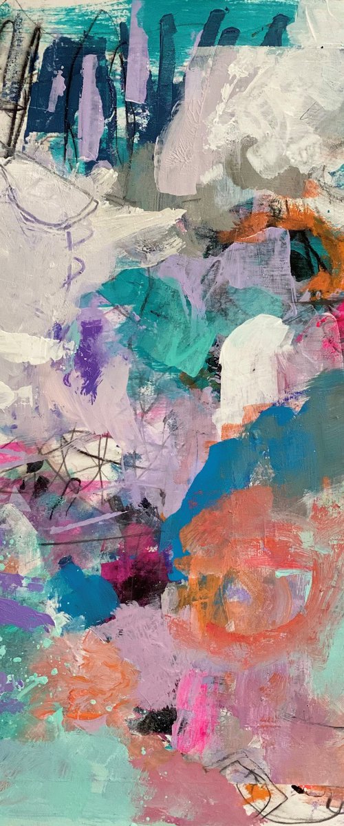 Shake Your Tail Feathers - colorful energetic bold abstract painting raw art by Kat Crosby