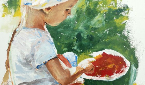 Taste of summer - portrait of a girl with watermelon