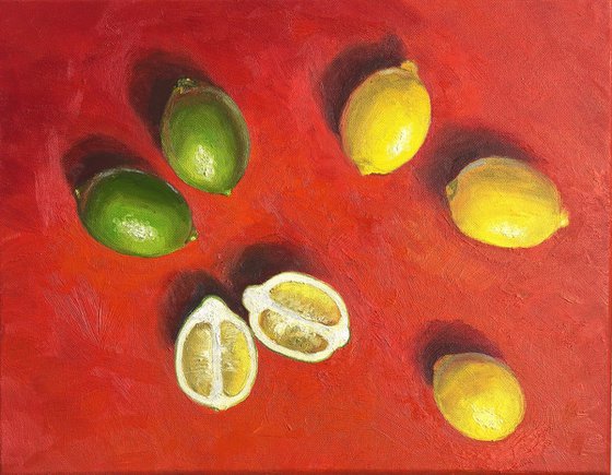 Lemon on red background