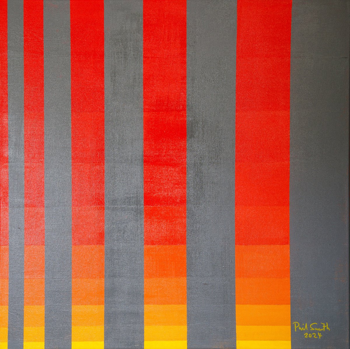 Geometric Abstract Acrylic Painting By Phil Smith, 24 X 24", Red To Yellow, Original Artwork
