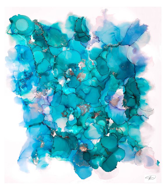 Stream - Teal Alcohol Ink Original Painting