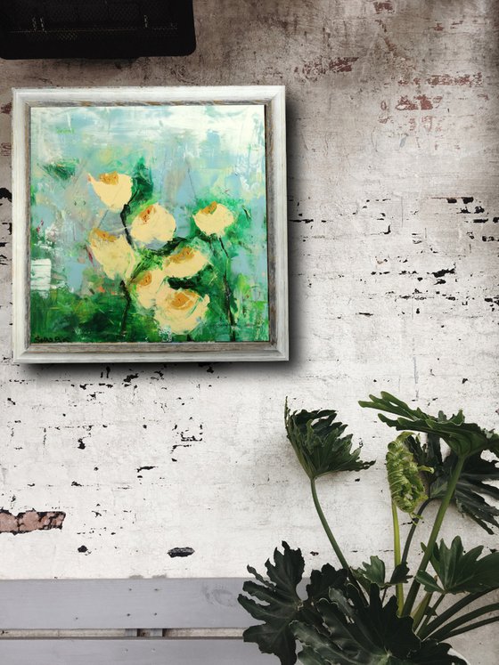 painting with abstract flowers frame