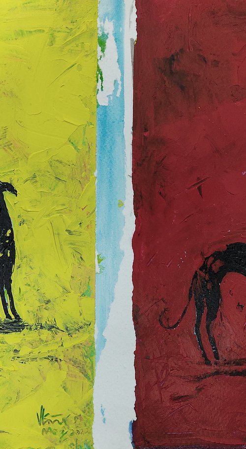 Super Hero - Dog - animal art painting - grey hound painting- whippet - dog lovers gift by Vikashini Palanisamy