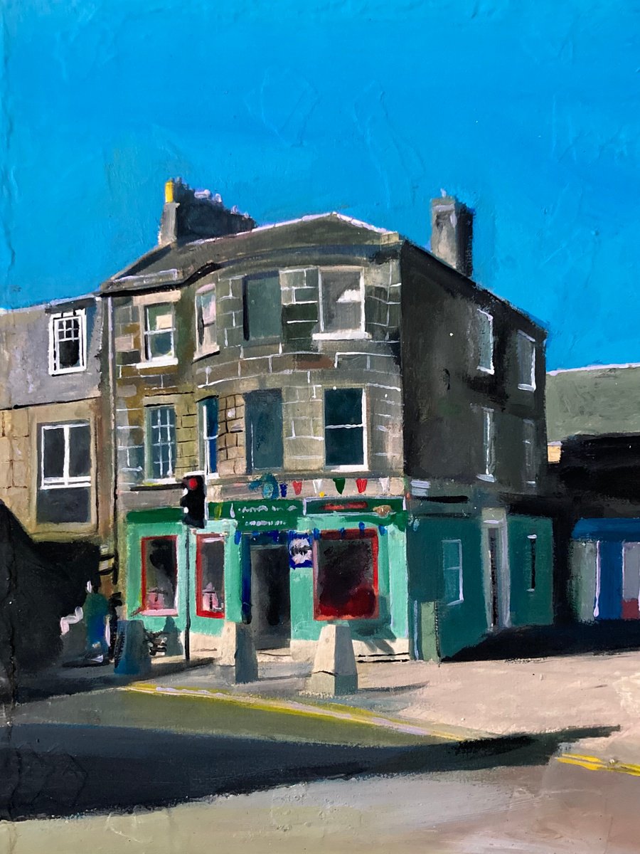 Photorealistic Cityscapes Acrylic Painting By Andrew Reid Wildman, 10 X 12, Sweet Shop, South Queensferry, Original Artwork