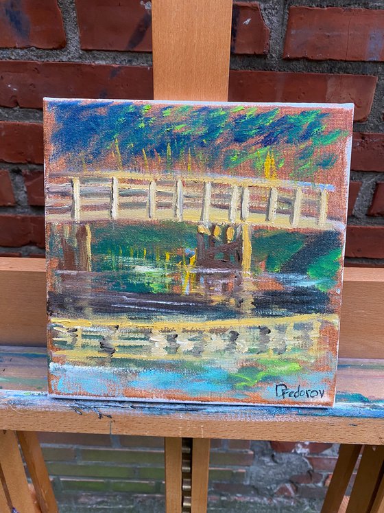 Small wooden bridge. Pleinair