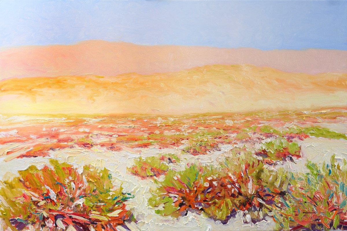 Expressive Landscape Oil Painting By Suren Nersisyan, 36 X 24", Desert, Original Artwork