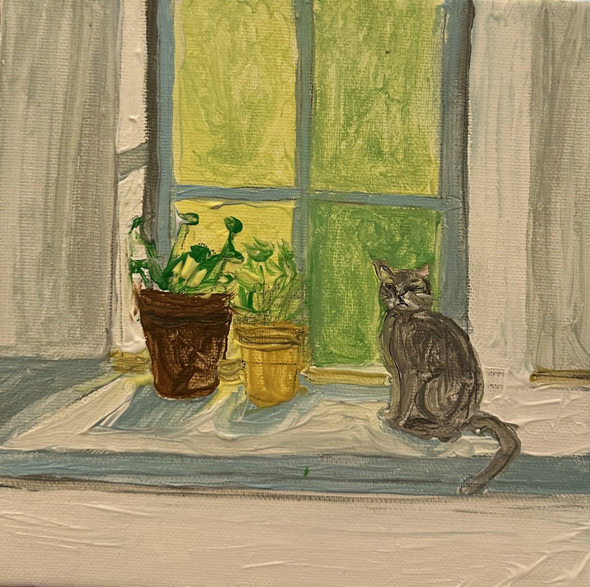 Acrylic Painting , Cute Little Cat On A Saturday By Barbara Friehs, 8 X 8, Artwork For Sale On Artfinder