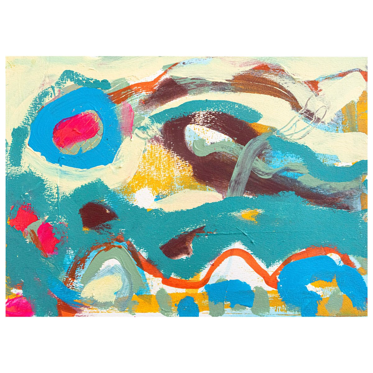 Expressive Abstract Acrylic Painting By Suzie Cumming, 12 X 8", Turquoise Seas, Original Artwork