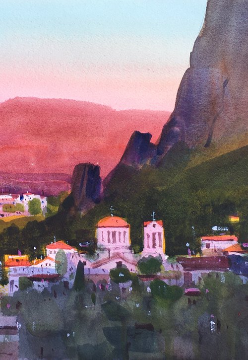 Morning at the foot of the Meteora in Greece by Andrii Kovalyk