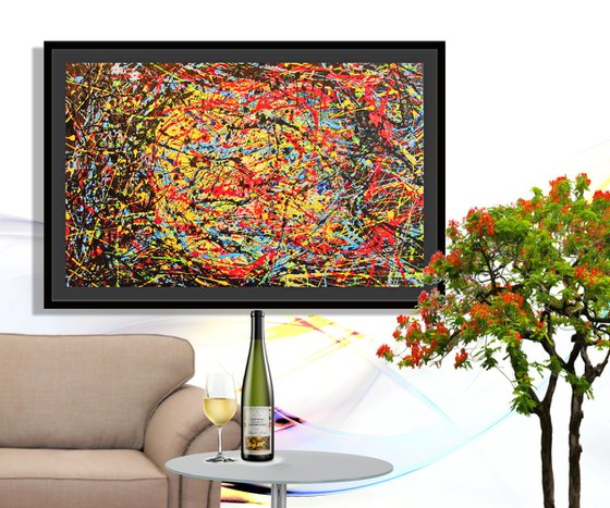 APPROACHING ASTEROID, framed, Pollock style