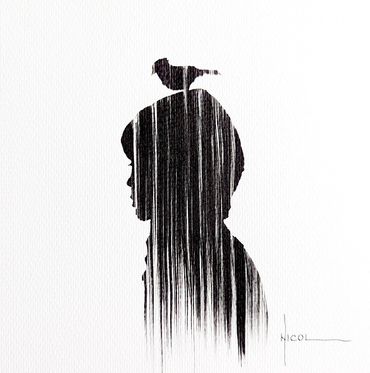 Expressive Portrait Ink Drawing By Nicol Vacaru, 8 X 8", Time Cxx, Original Artwork