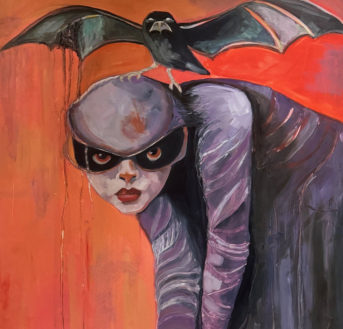 Illustrative Portrait Oil Painting By Lola Jovan, 20 X 19", A Trapdoor In The Psyche, Original Artwork