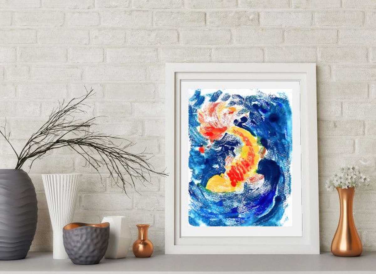 Fish painting Feng Shui fish - Koi fish 10.75x 8.25 by Asha Shenoy