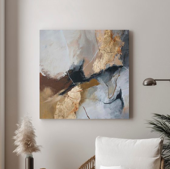 "Desert 2 S" Gray brown gold abstract art