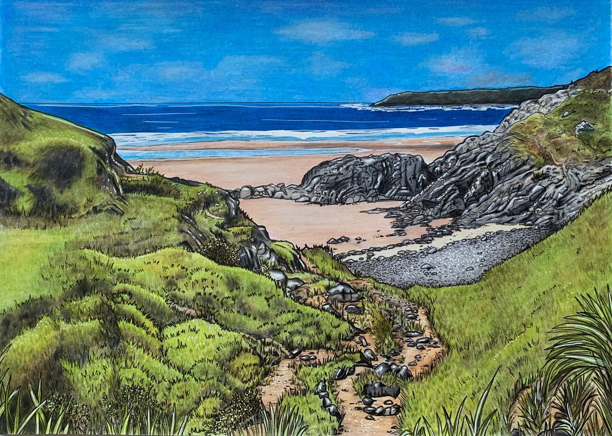 Illustrative Painting , The Walk Down To Pobbles By Karen Elaine Evans, 17 X 12, Artwork For Sale On Artfinder