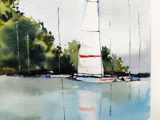 Sailboat painting. Seascape