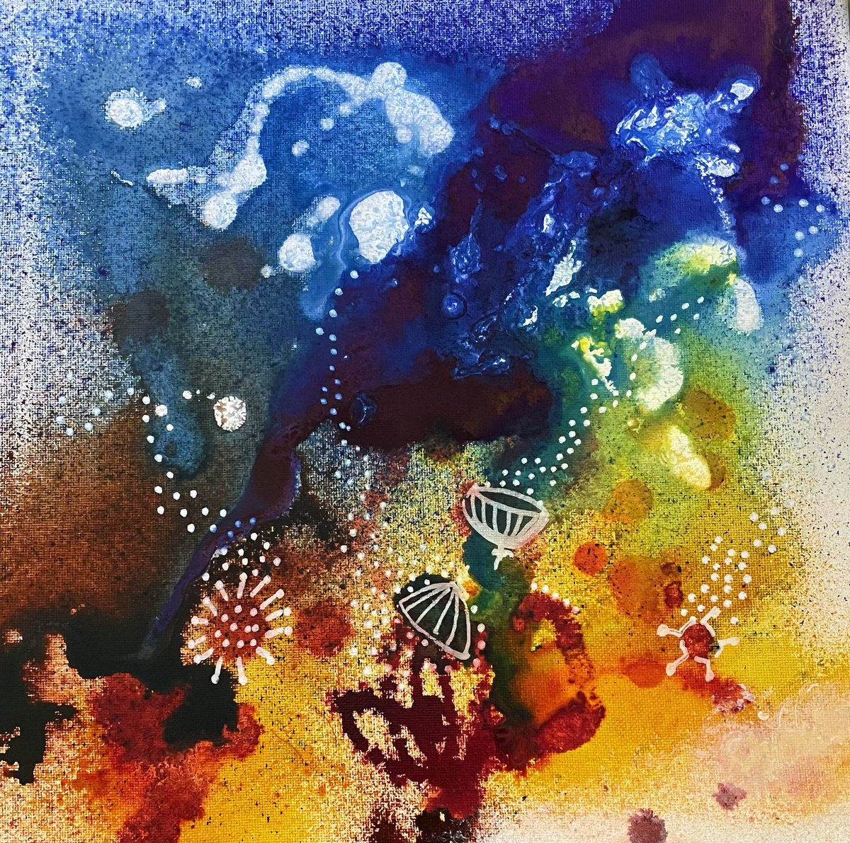 Organic Botanical Painting By Shelli Finch, 12 X 12", Pollinators Iii, Original Artwork