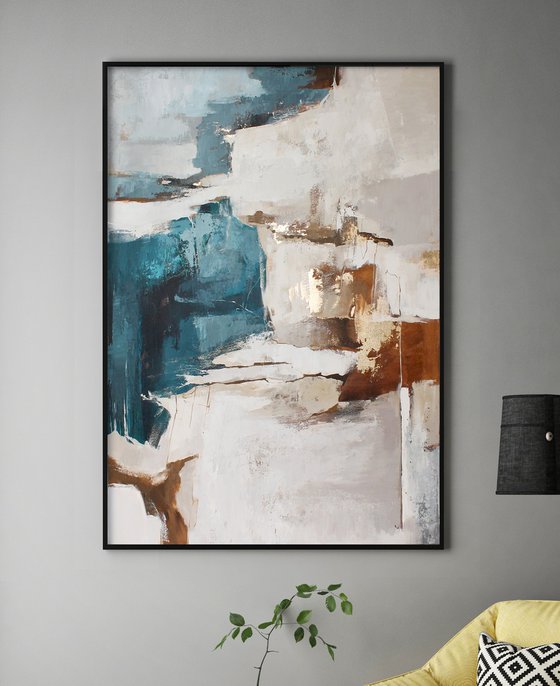 "Flow 3" Blue and gold abstract acrylic art