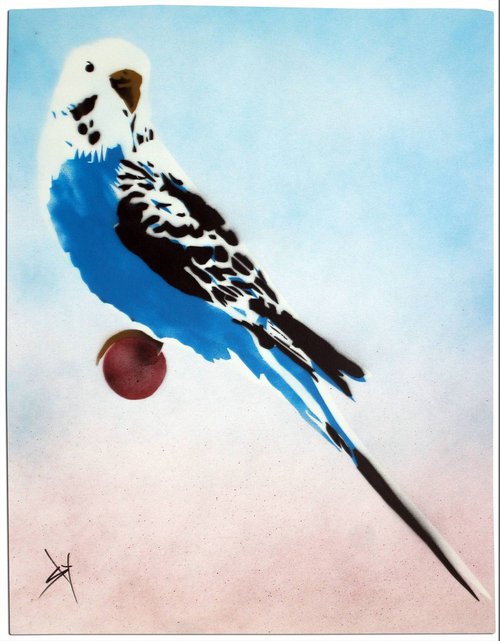 Grandma's budgie (On gorgeous water colour paper) by Juan Sly