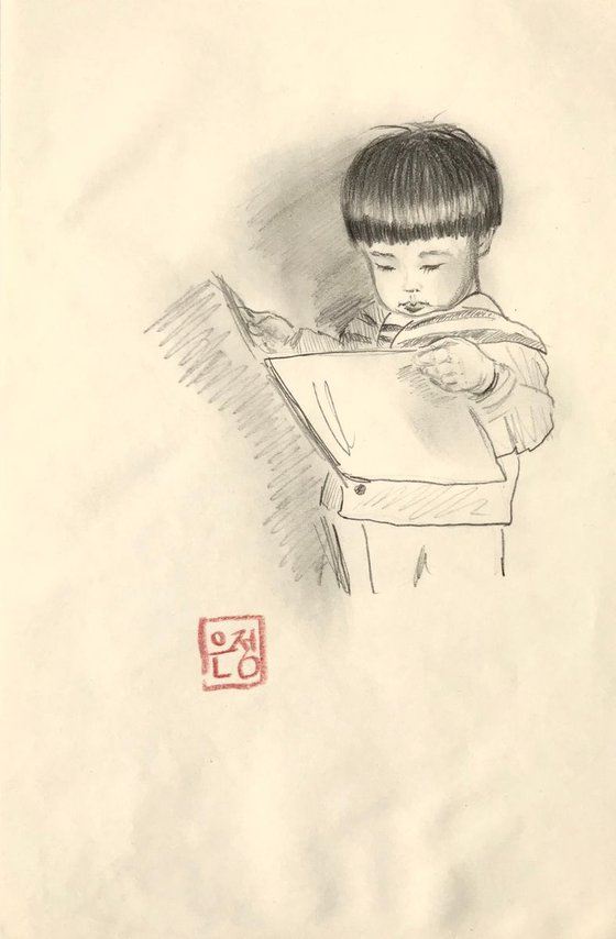 Pencil sketch of Korean boy