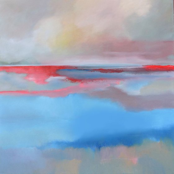 Red Shores. Large painting, 36" x 36".