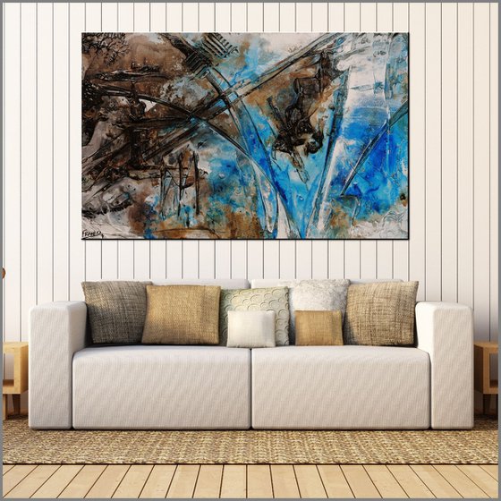 Washed Rust 160cm x 100cm Blue Rustic Abstract Art