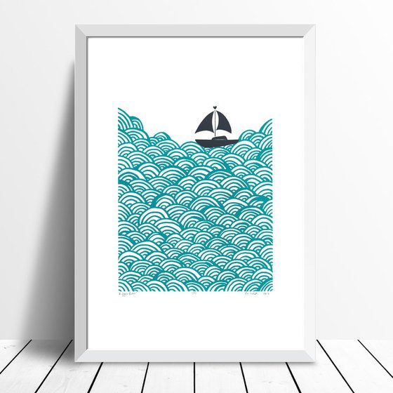 Bigger Boat in Marine Green - Unframed - FREE Worldwide Delivery