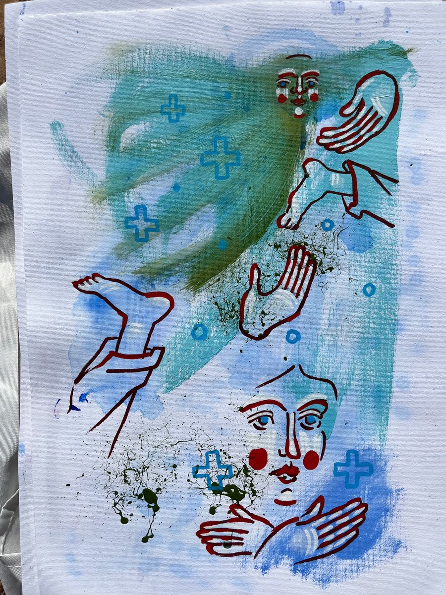 Naive Portrait Acrylic Painting By Yuliia Chaika, 12 X 16", Green Abstract Portrait, Original Artwork