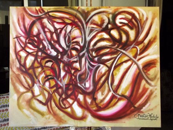 CONFRONTATION - Dynamical Abstract - Illusionistic figures - Face combination - Big size Oil on canvas (100×80cm)