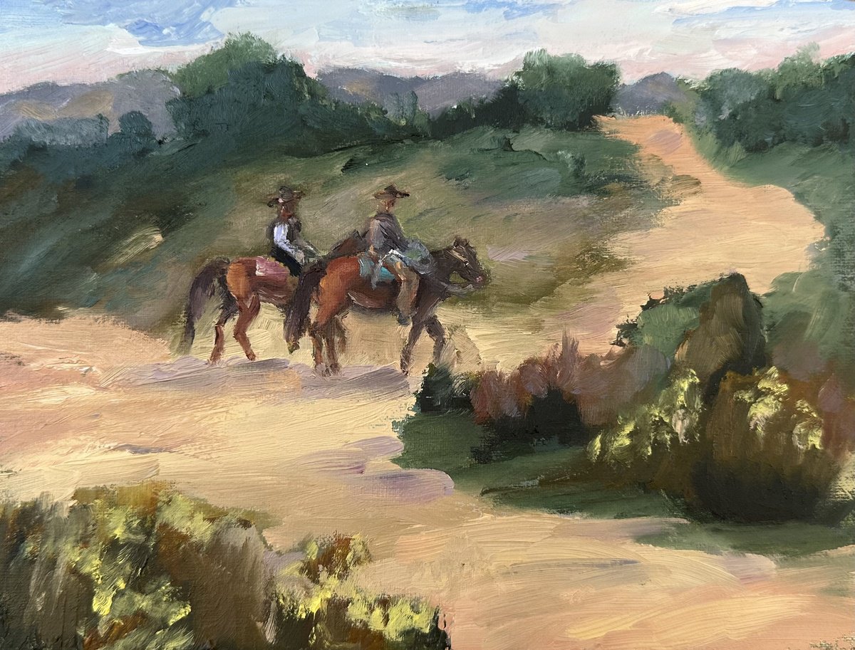 Impressionistic Landscape Oil Painting By Grace Diehl, 8 X 6, Trail Riders, Original Artwork