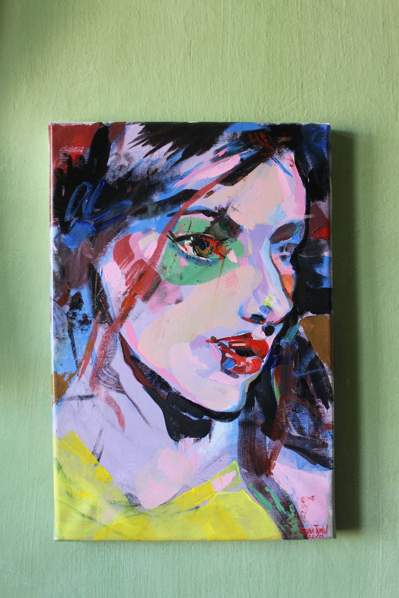 Expressive Portrait Acrylic Painting By Iryna Tymkul, 12 X 18, Anxiety, Original Artwork