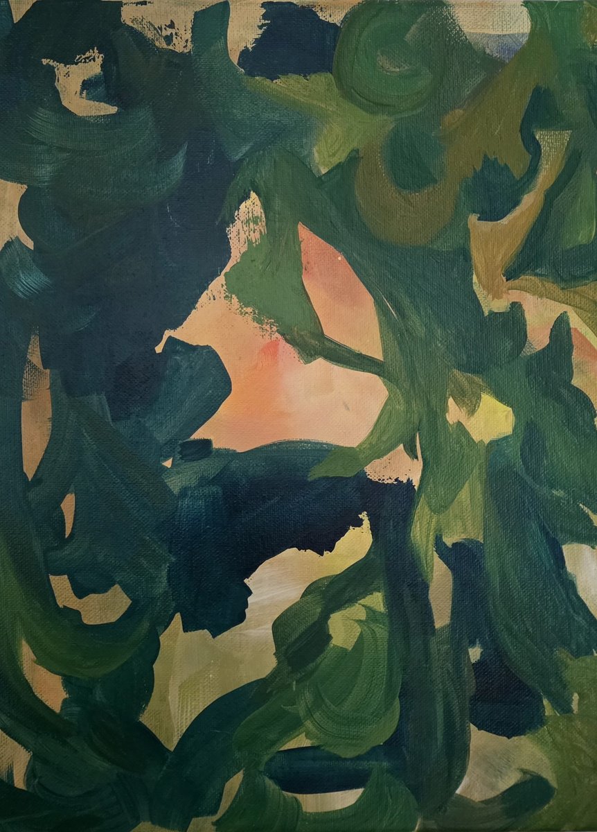 Organic Abstract Acrylic Painting By Rebecca Hodel, 12 X 18", Leafy Neighborhood, Original Artwork