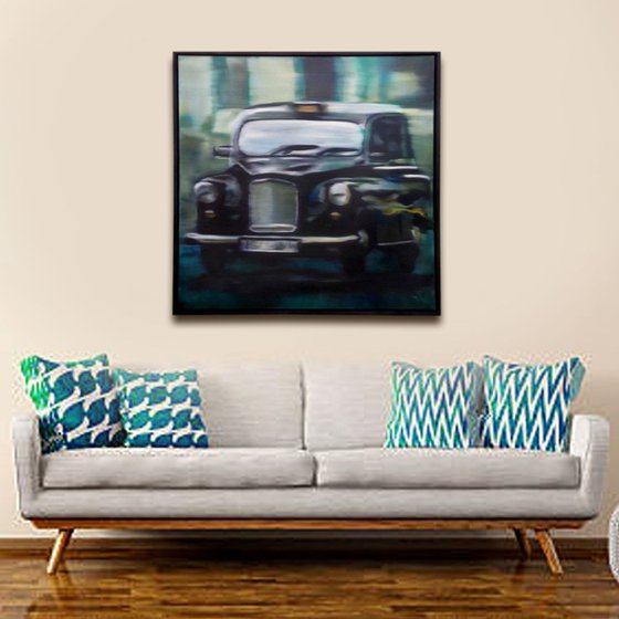 Taxi - Blurred Photographic Oil Painting