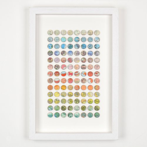 104 rainbow map dots Mixed media Collage by Amelia Coward