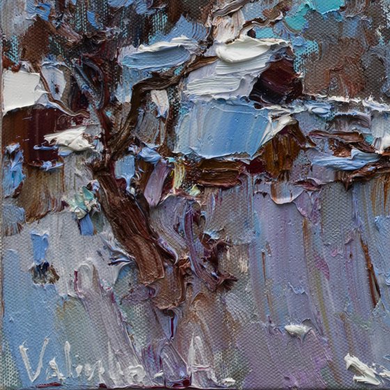 Winter village - Original oil Landscape painting