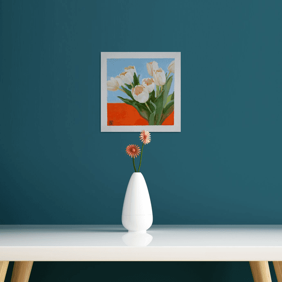 Tulips on a Red Background