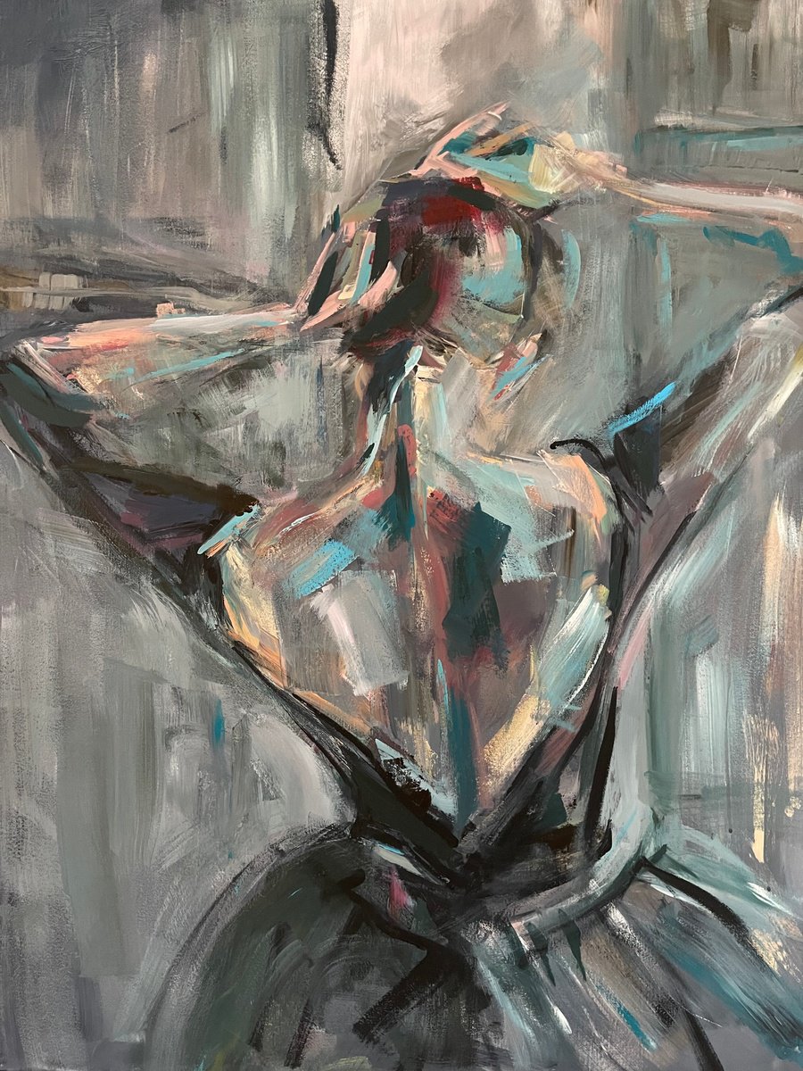 Impressionistic Portrait Acrylic Painting By Roberta Heslop, 30 X 40", Silent Eloquence, Original Artwork