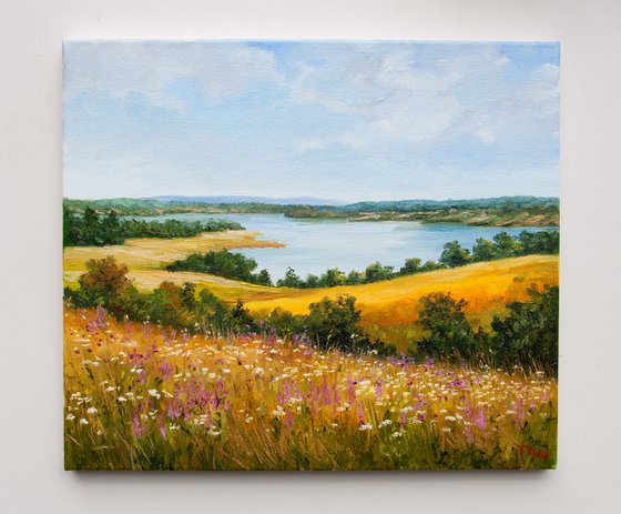 Summer landscape. Oil painting. Original Art. 12 x 14