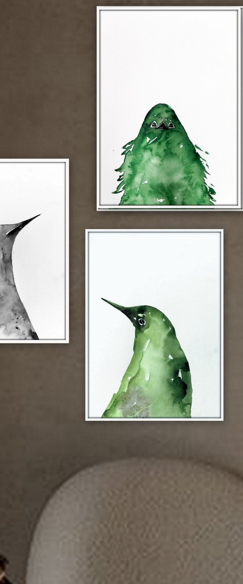 Set of 3 Bird paintings. by Nadia Moniatis