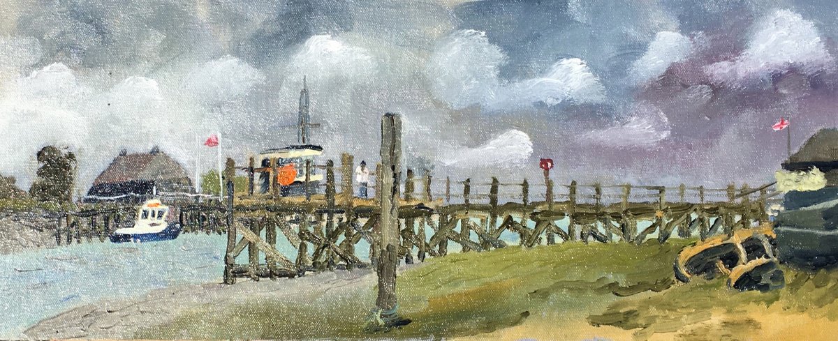 Impressionistic Landscape Oil Painting By Julian Lovegrove Art, 14 X 6", Rye Harbour, Sussex., Original Artwork
