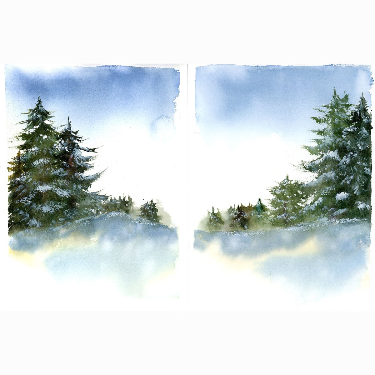 Impressionistic Watercolour , Winter Diptych By Olga Tchefranov (Shefranov), 22 X 15, Artwork For Sale On Artfinder