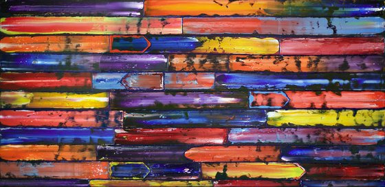 "Slip Through The Cracks" - Original PMS Abstract Oil Painting On Wooden Panel - 48" x 24"