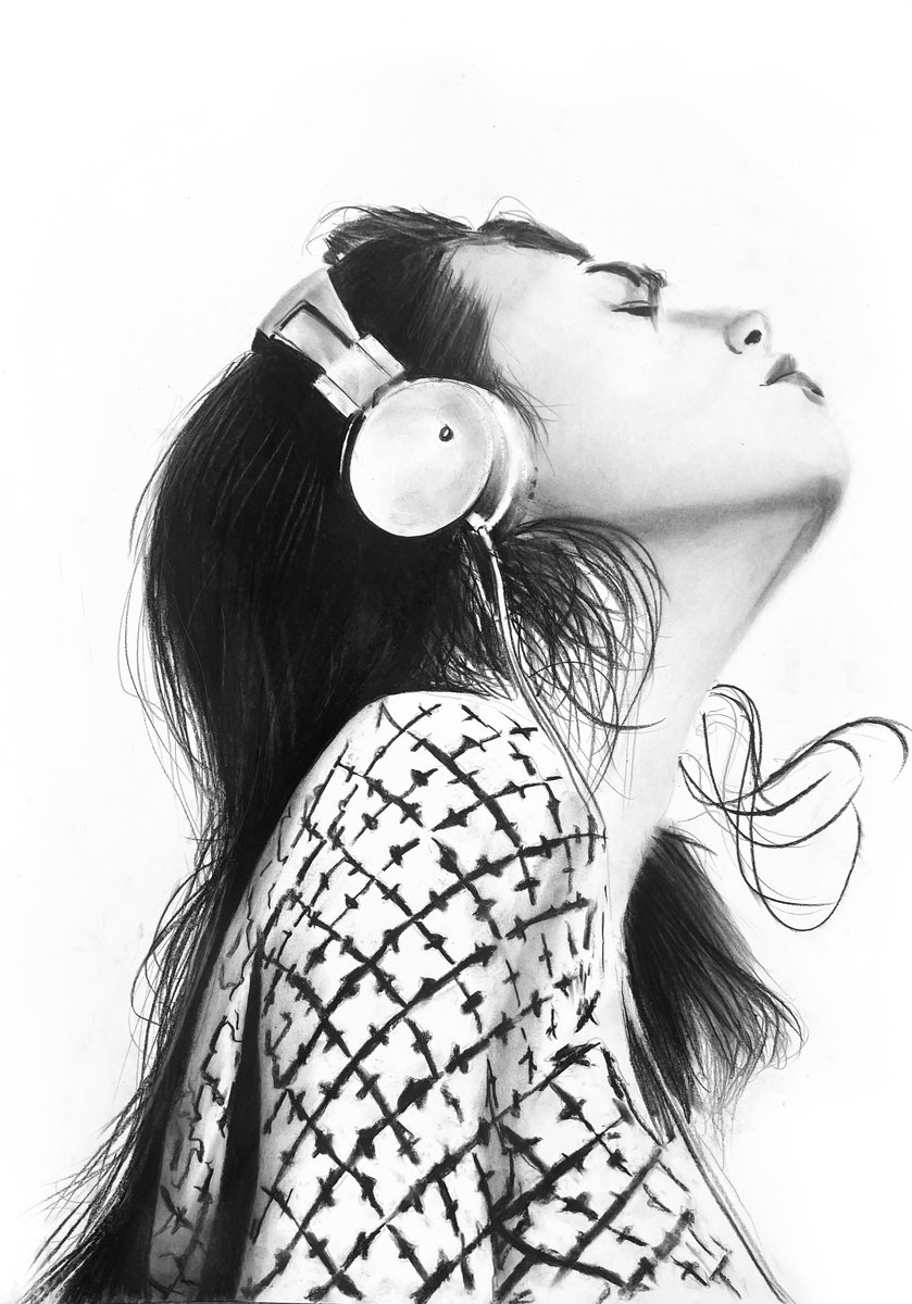 Photorealistic Portrait Charcoal Drawing By Denny Stoekenbroek, 12 X 17, For The Love Of Music, Original Artwork