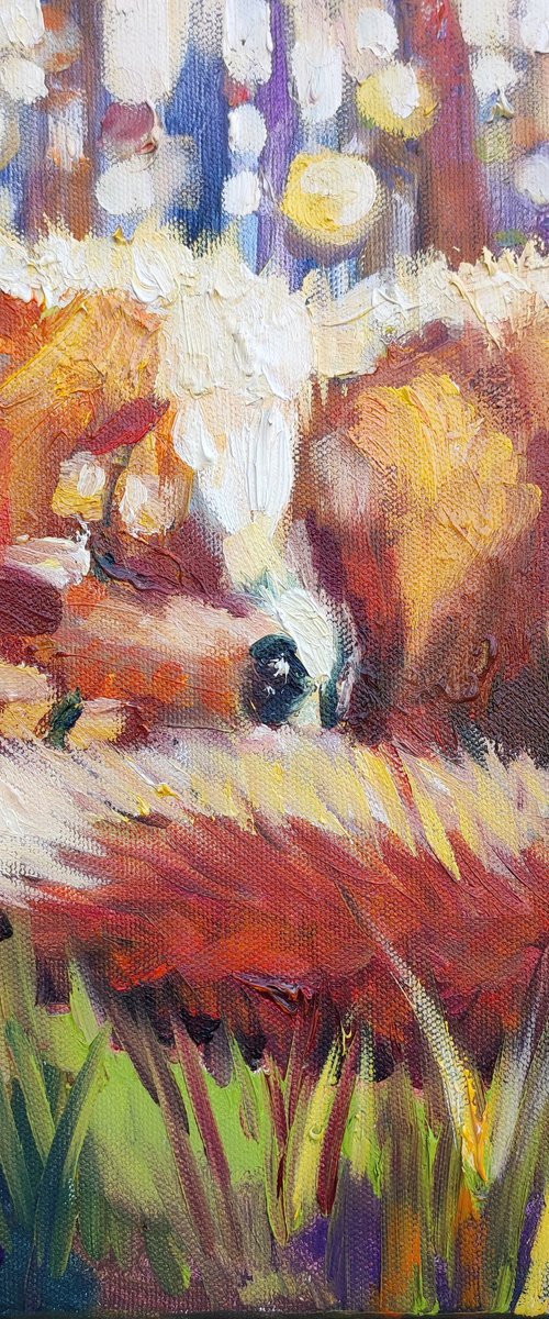 Sleeping Fox. Original oil painting by Natalia Miasnikova