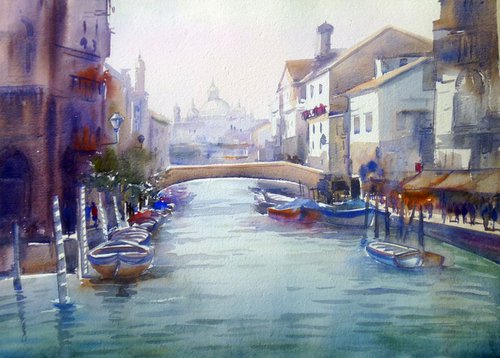 Venice at Morning-Water color on paper by Samiran Sarkar