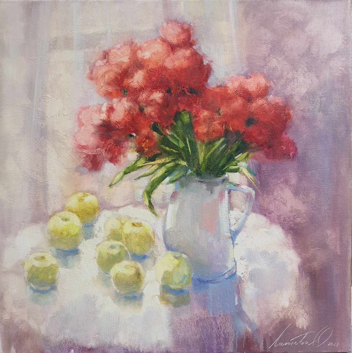 Impressionistic Botanical Oil Painting By Olha Laptieva, 24 X 24", Your Spring, Original Artwork