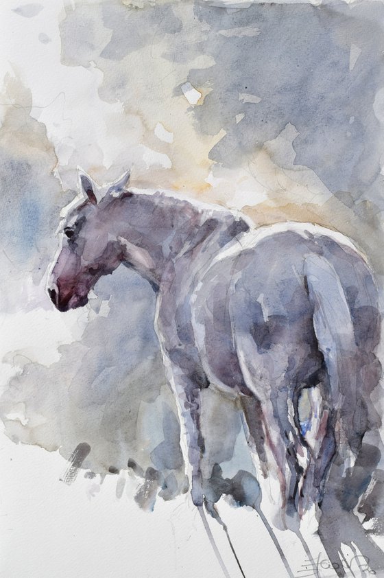 Horse steam in blue